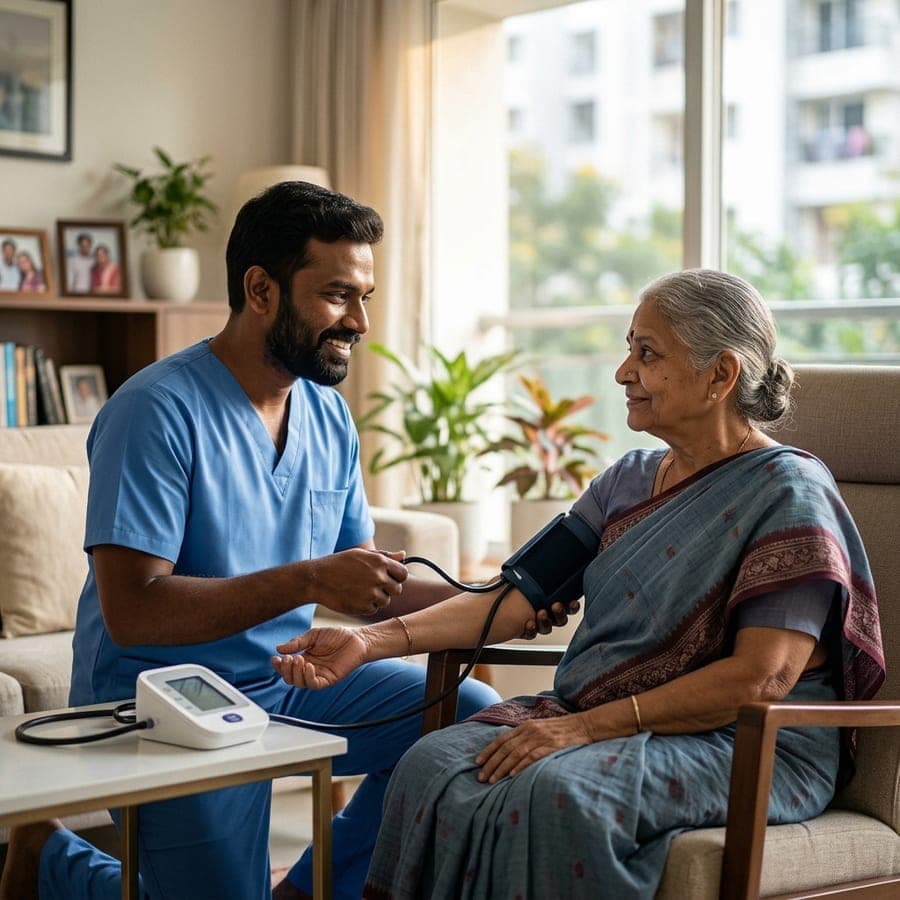 Professional home nursing care in Delhi/NCR - NurseNest Care nurse providing compassionate healthcare at home